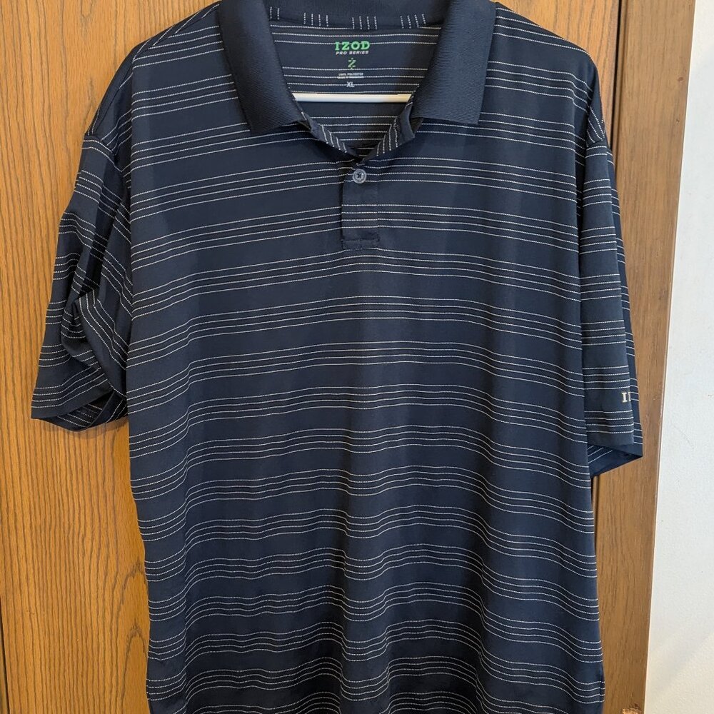 IZOD Pro Series XFG Striped Short Sleeve Polo Collar Blue Shirt-Men's XL
